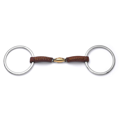 Cavalon Loose Ring Lozenge Leather Covered Snaffle Bit